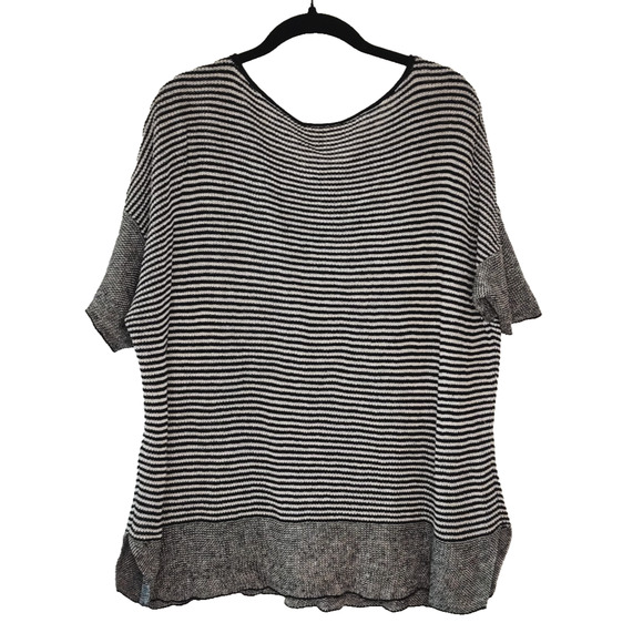Eileen Fisher Organic Linen Short Sleeve Sweater Womens Size 2X Black Stripe - Picture 7 of 10